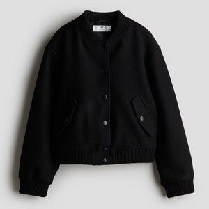 H&M Girls Black Felted Bomber Jacket NWT